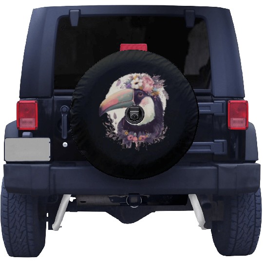Watercolor Toucan Tropical Bird Flower Crown Jungl Spare Tire Covers