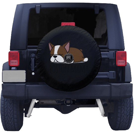 Red Boston Terrier Boston Mama Spare Tire Covers