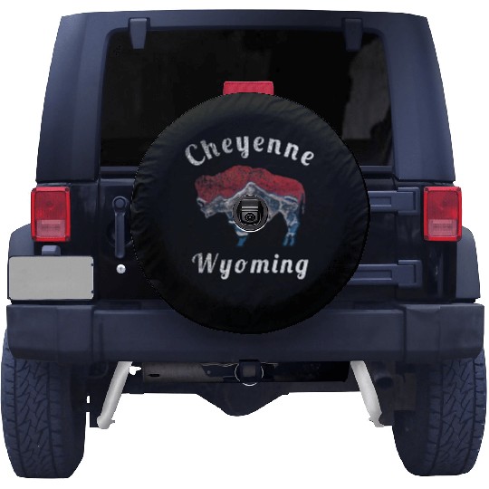 Cheyenne Wyoming With Flag Themed Mountain Scenery Spare Tire Covers