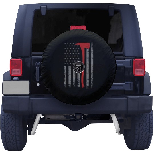 Wildland Firefighter Axe American Flag Thin Red Spare Tire Covers