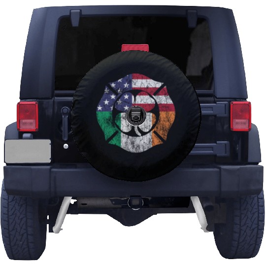 Firefighter St Patric Day Irish American Flag Spare Tire Covers