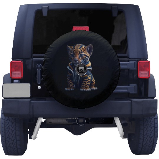 A cute tiny hyper realistic baby jaguar Spare Tire Covers