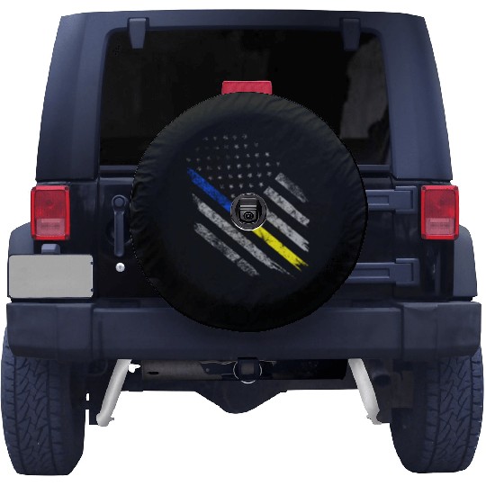 Gold Blue Line 911 Police Dispatcher First Spare Tire Covers