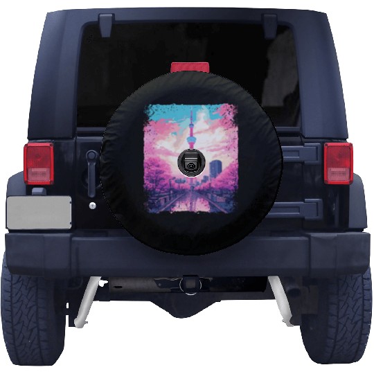 Aesthetic Skytree Tokyo Vaporwave Japanese Sight Spare Tire Covers