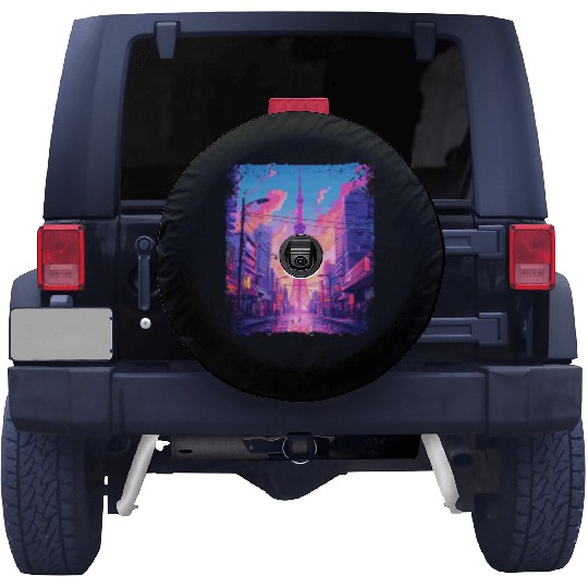 Vaporwave Aesthetic Japanese Skytree Tokyo Sight Spare Tire Covers