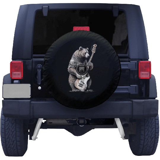 Retro Bear Playing Bass Guitar Bear Guitarist Spare Tire Covers