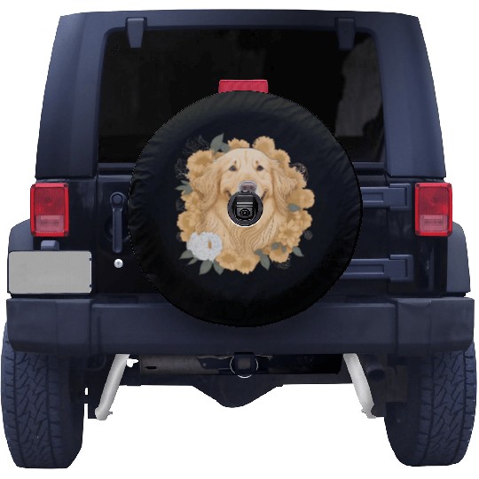 Dog Wo Golden Retriever Flower Print Floral Spare Tire Covers