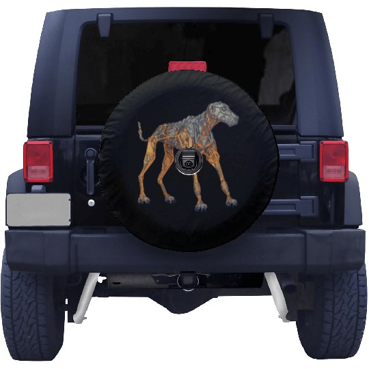 Doberman Cyborg Dog in Orange Spare Tire Covers