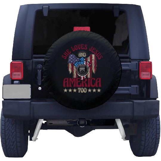 She loves jesus and America too Spare Tire Covers