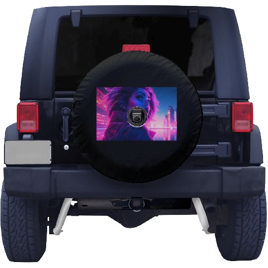 Synthwave Girl - Futuristic Design neon colors Spare Tire Covers