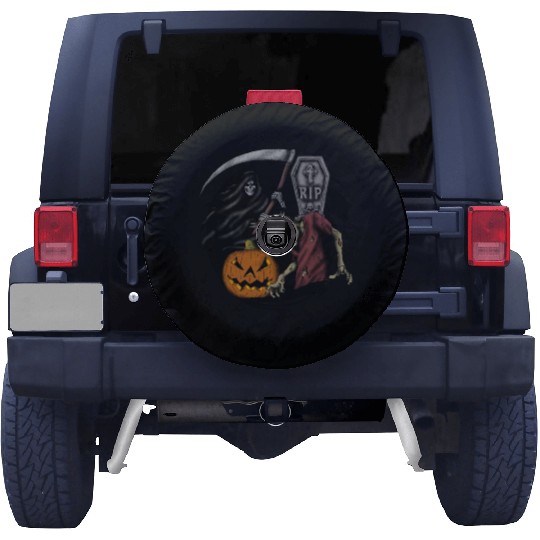 Scary pumpkin zombie Halloween grim reaper Spare Tire Covers