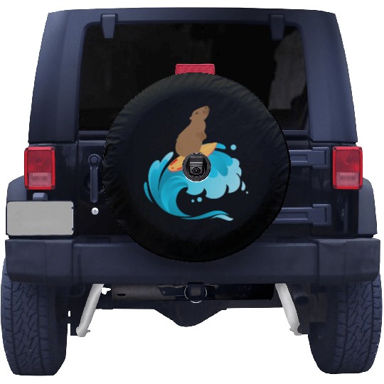 A good wave of surfing capybara Spare Tire Covers