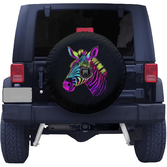 Zebra Neon Colors Portrait Spare Tire Covers