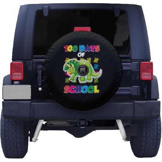 100 days of school green triceratops Spare Tire Covers