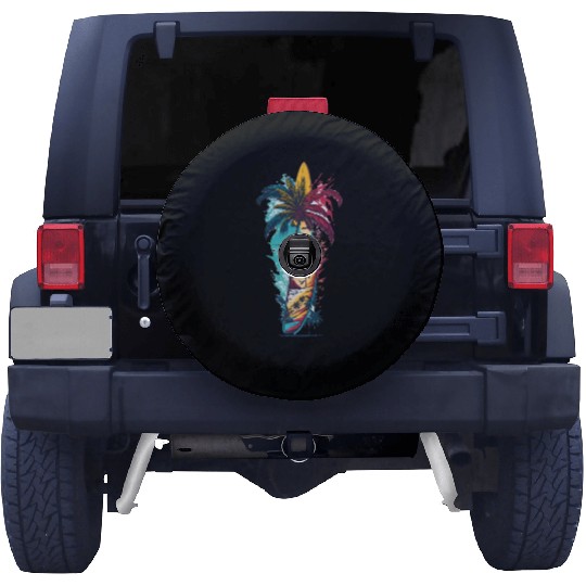 Surfing board summer waves Spare Tire Covers