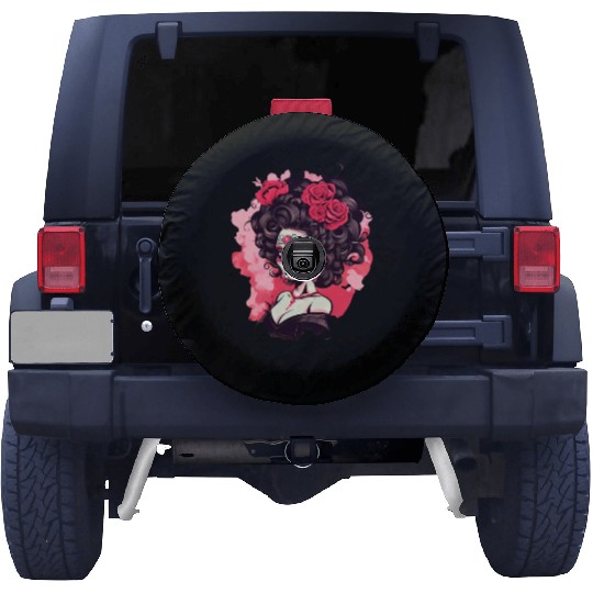 Dia de los muertos woman sugar skull with flowers Spare Tire Covers