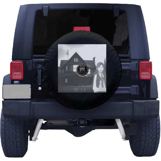 Is a haunted house??? (Black and white version) Spare Tire Covers