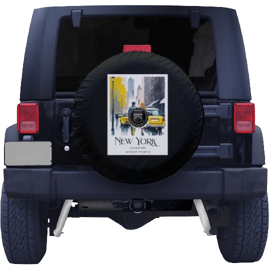 Watercolor painting loving couple in New York City Spare Tire Covers