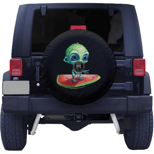 Green Alien Meets Watermelon: Exotic Encounter Spare Tire Covers
