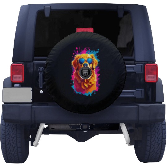 Cool Golden Retriever with Sunglasses 2 Spare Tire Covers