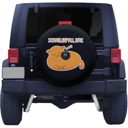 I can sleep all day Lazy orange cat Spare Tire Covers