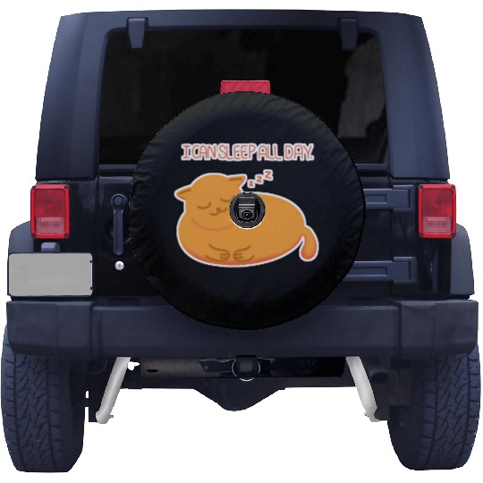 I can sleep all day Lazy orange cat Spare Tire Covers