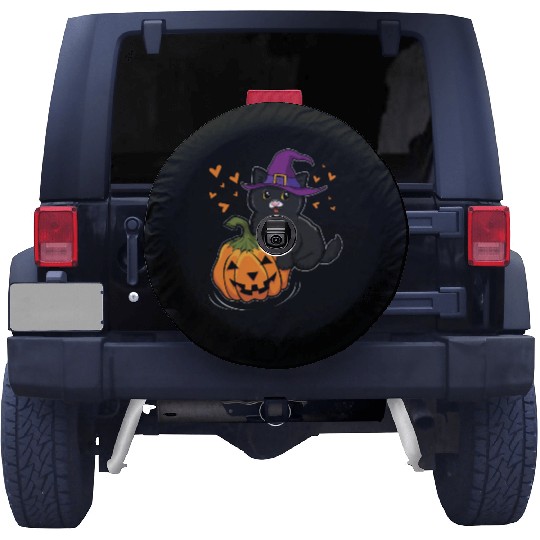 Witch Cat In Pumpkin Cool Creepy Halloween Spare Tire Covers