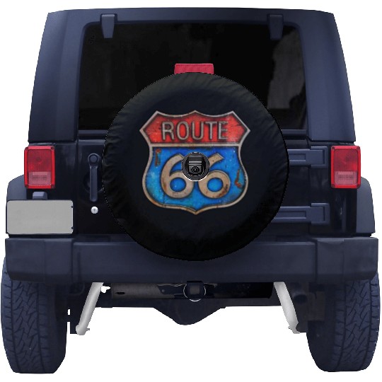 Route 66 vintage sign - Rusty metal Spare Tire Covers