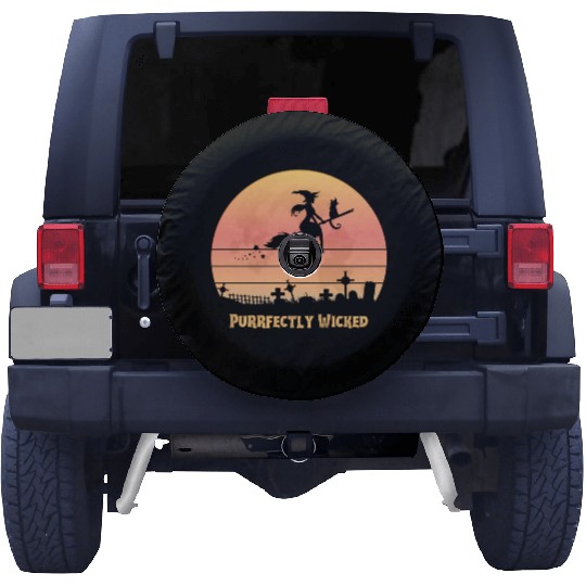 Wicked Cat Witch Funny Halloween Witch Spare Tire Covers