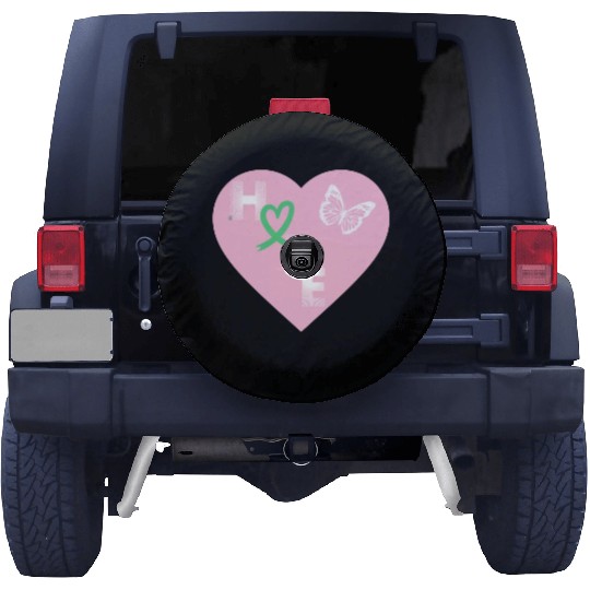 Liver Cancer Hope & Butterfly Heart Pink/Wht/Green Spare Tire Covers