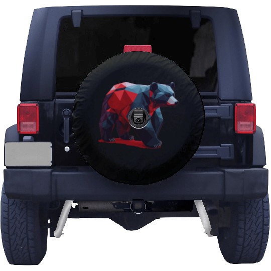 Wild Brown Bear Geometric Red Spare Tire Covers