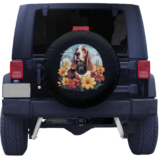 Basset Hound Mountain Flower Cute Colorful Puppy Spare Tire Covers