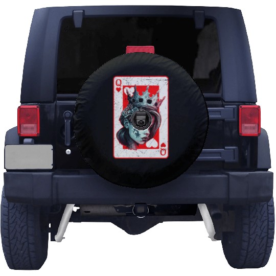 Queen of Hearts Creepy Poker Card Game Halloween Spare Tire Covers