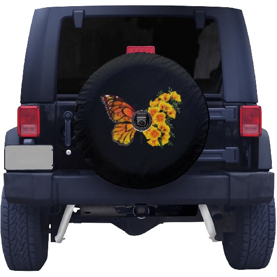 Yellow butterfly sunflowers Spare Tire Covers