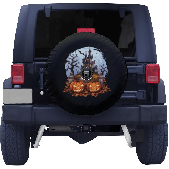 Spooky Haunted House Halloween Pumpkin Bat Spare Tire Covers