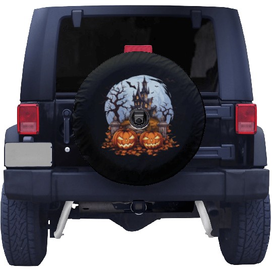 Spooky Haunted House Halloween Pumpkin Bat Spare Tire Covers