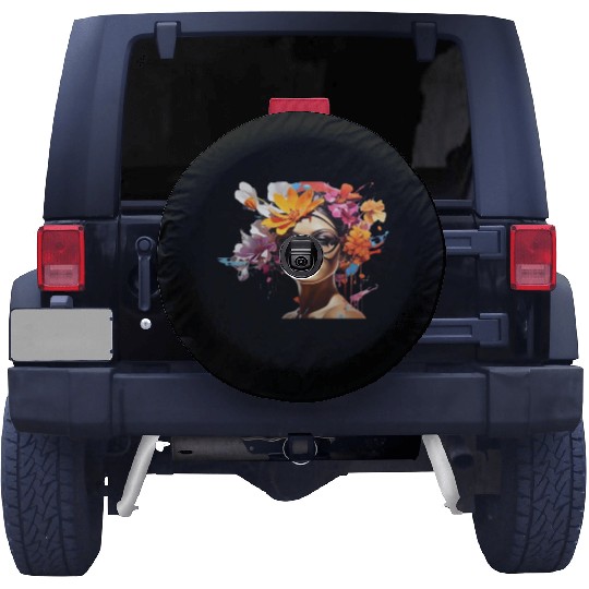 Beautiful girl flower on head. Spare Tire Covers