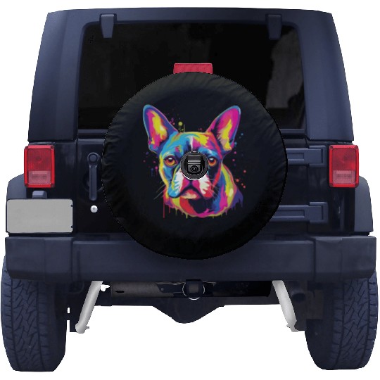 Watercolor Colorful Boston Terrier Spare Tire Covers