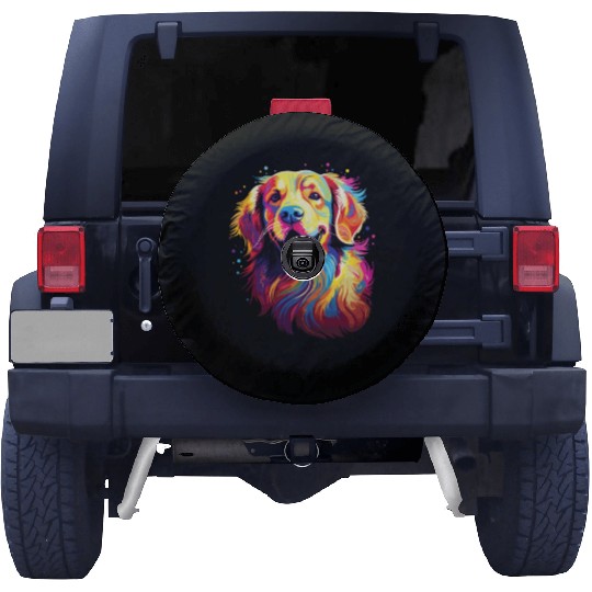Watercolor Colorful Golden Retriever Spare Tire Covers