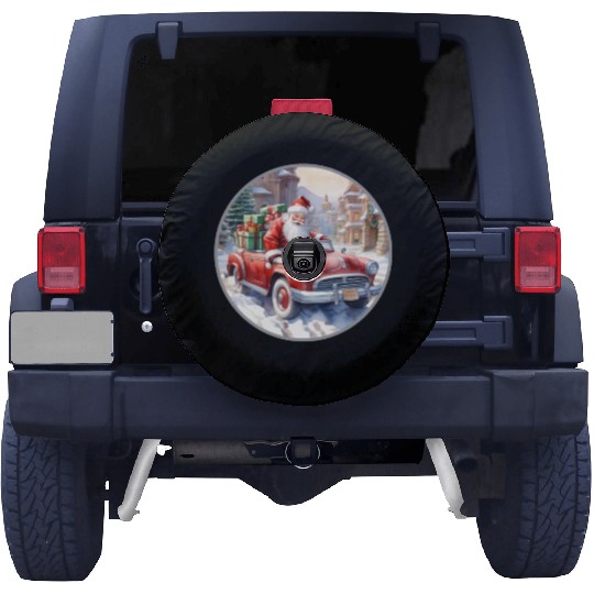 Santa Claus rides in a convertible car Spare Tire Covers