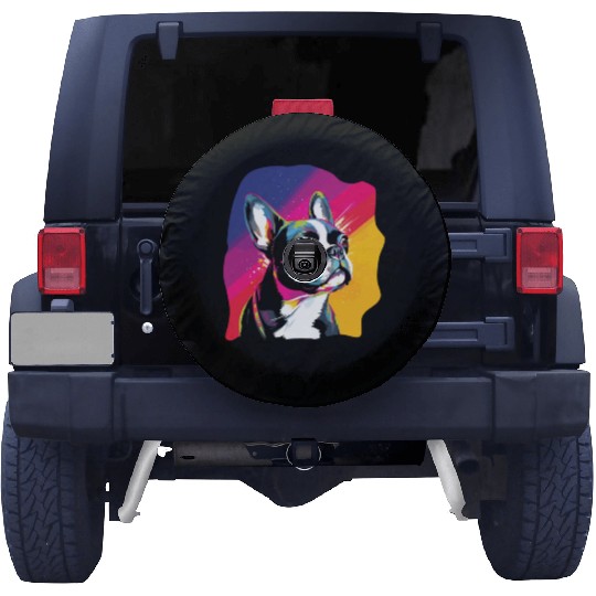 Watercolor Colorful Boston Terrier Spare Tire Covers