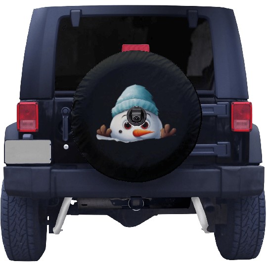 Snowman Christmas watercolor Santa hat Spare Tire Covers