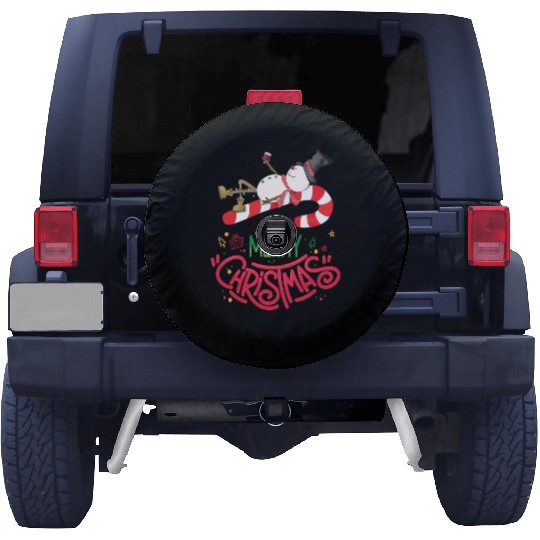 Merry Christmas Snowman, Lying On Candy Cane Spare Tire Covers