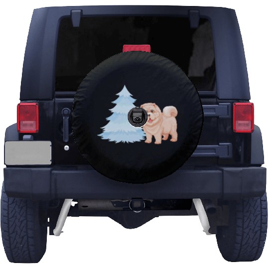 Christmas tree and brown cute dog Spare Tire Covers