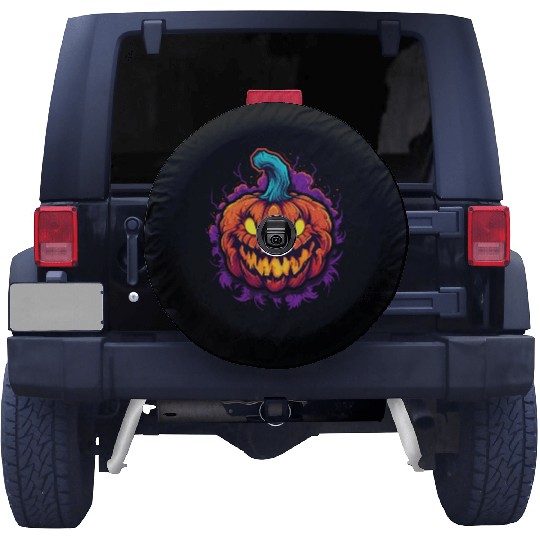Spooky Colorful Halloween Pumpkin Spare Tire Covers