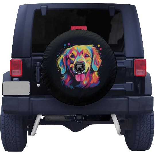 Watercolor Colorful Golden Retriever Spare Tire Covers