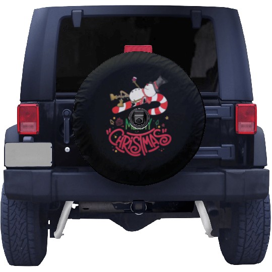 Snowman Lying On Candy Cane Merry Christmas Spare Tire Covers