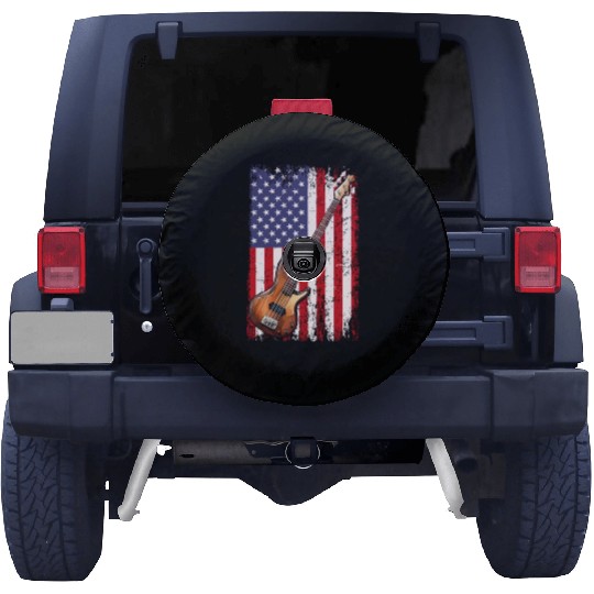 bass guitar american flag, funny bass player Spare Tire Covers