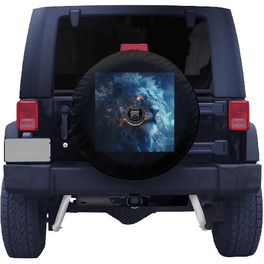 Blue Fantasy Lion Face with Gold Eyes Spare Tire Covers