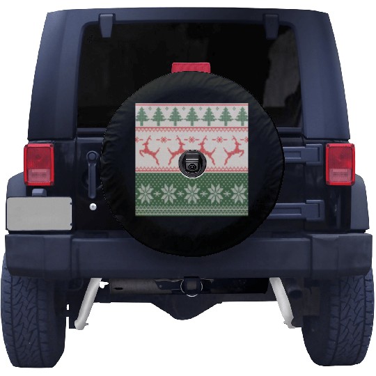 Sage Green Ugly Sweater Christmas Flying Reindeer Spare Tire Covers